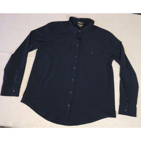 Eddie Bauer Shirt Classic Fit Button Up Roll Tab Long Sleeve Blue Womens Size M - Picture 1 of 8